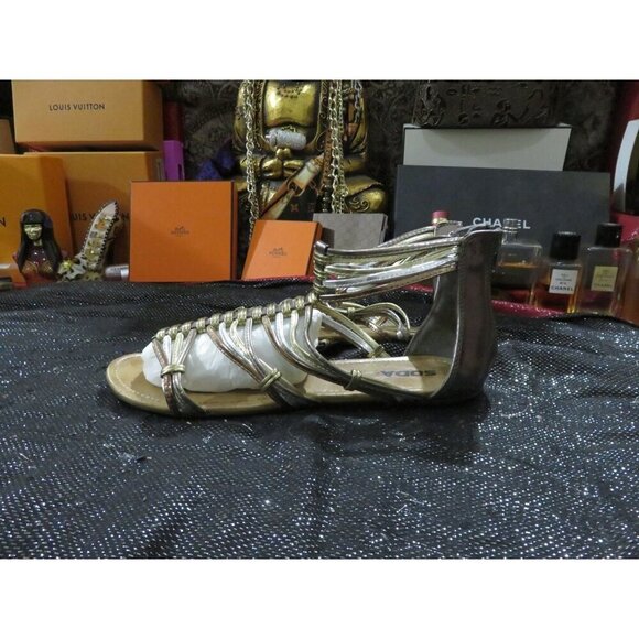 BOGO SODA Gold & Silver Metallic Caged Gladiator Zip Back Strappy Flat Sandal 8 - Picture 6 of 6